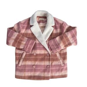 Pink & Brown Striped Pea Coat with Sherpa Collar L*SPACE $139 SIZE SMALL